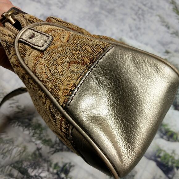 Fossil Tan Tapestry & Gold Leather Trim Satchel - Picture 3 of 12